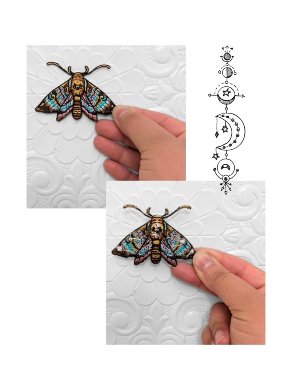 Death's-Head Hawk Moth Embroidered Patch 2.5" Iron-On Goth Cottagecore Indie